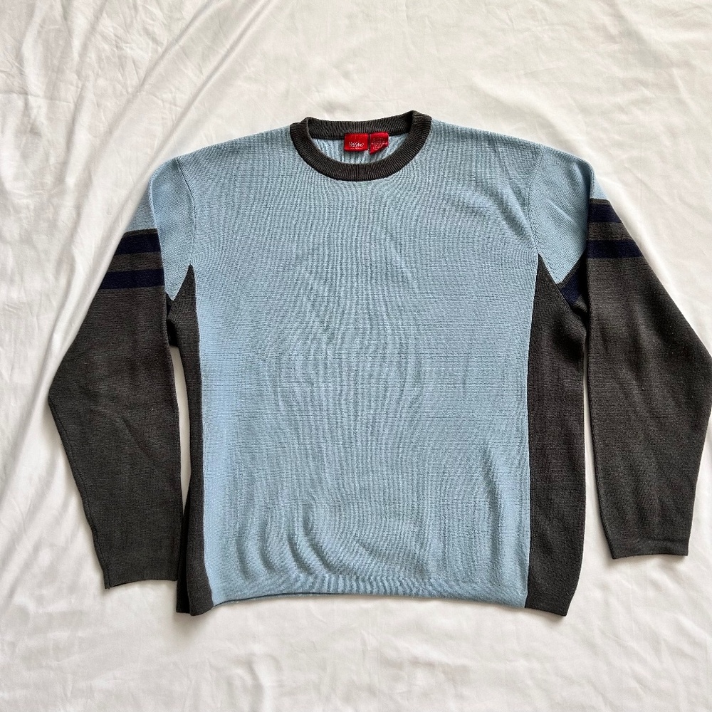 VTG Mossimo 90s mens long sleeve crew neck sweater blue grey color block sz L